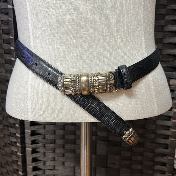 Brighton black leather belt with heavy silver buckle and end size medium 38 in main image 10